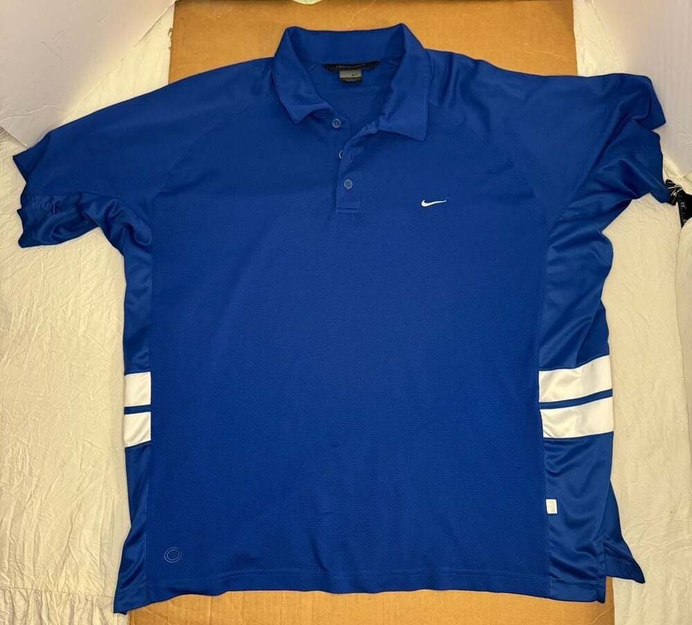 Nike Sphere Dry Blue Short Sleeve Polo Golf Shirt with White Stripe Sides